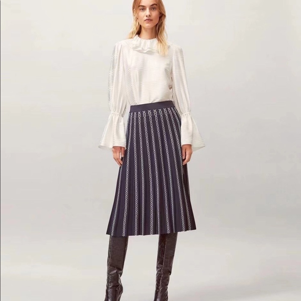 NWT $398 Tory Burch Gemini Link Pleated Jacquard Skirt